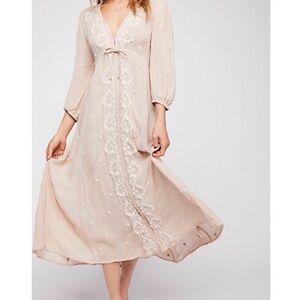 Free People Embroidered Fable Midi Dress sz Small